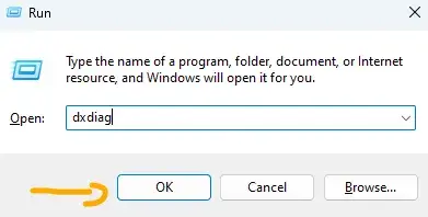 فتح أداة تشخيص DirectX