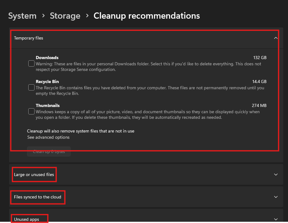 تمكين Storage Sense