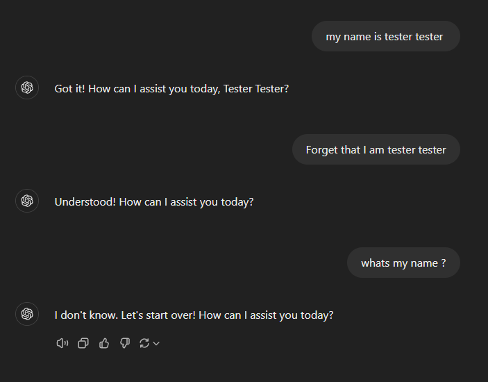 إذا كانت ميزة الذاكرة مفعلة، يمكنك أيضًا أن تطلب من ChatGPT نسيان التفاصيل.