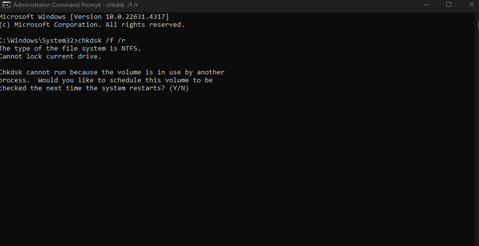Hard Drive: Open Command Prompt as an Administrator and run chkdsk /f /r to detect and fix disk errors.