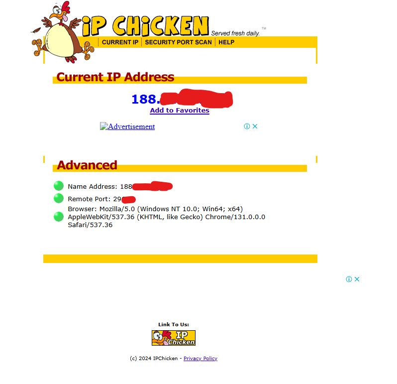 WhatIsMyIP or IPChicken display your public IP along with additional information like your ISP and approximate location.