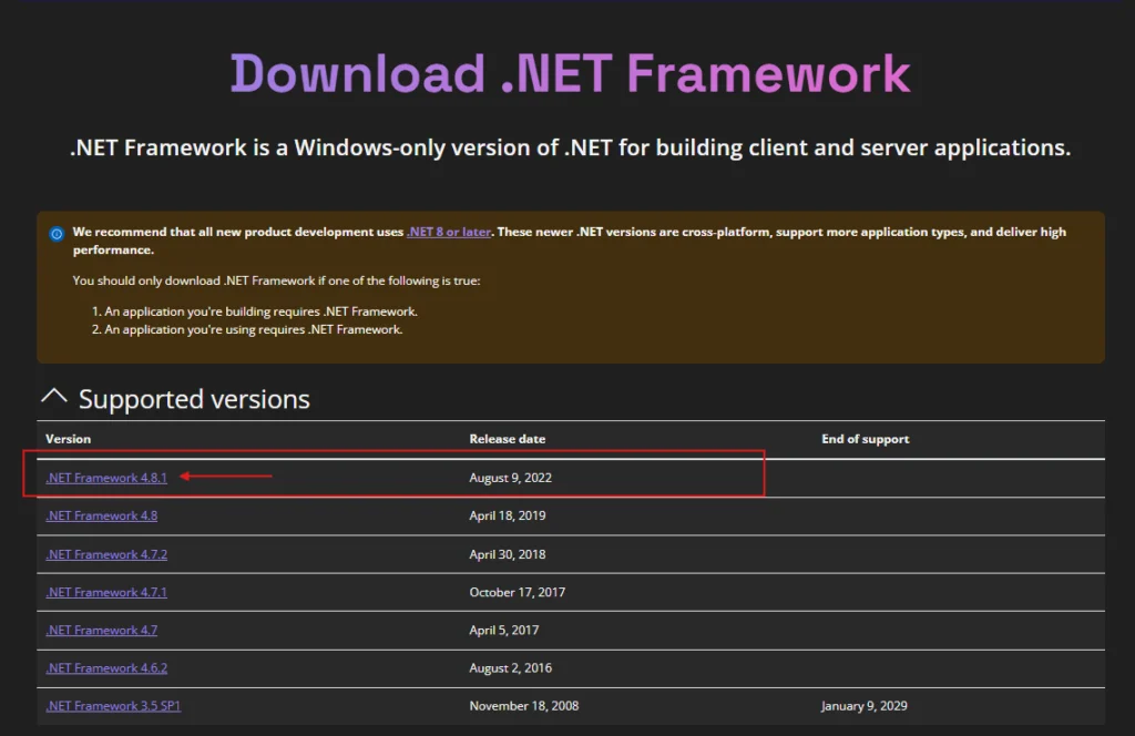 تنزيل أحدث إصدار من .NET Framework